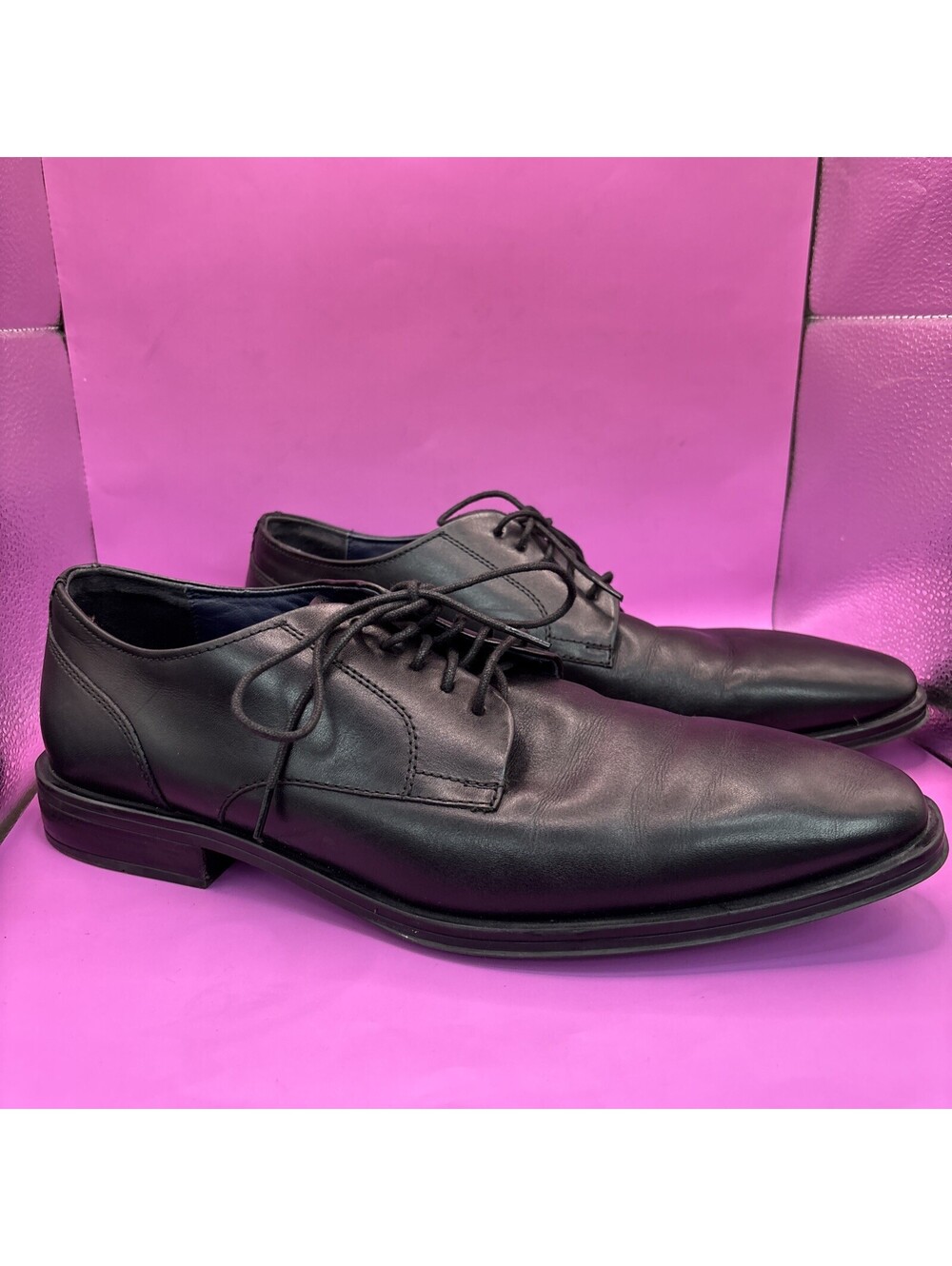 Men's Black Leather Derby Dress Shoes Size 10